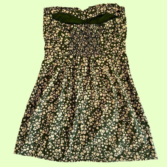 Strapless Green & Cream Floral Mini Dress - Picture 3 of 6